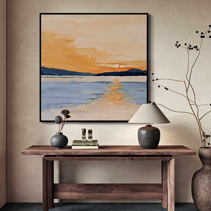 侘寂风装饰画印象派中古挂画简约现代客厅莫兰迪抽象风景手绘油画