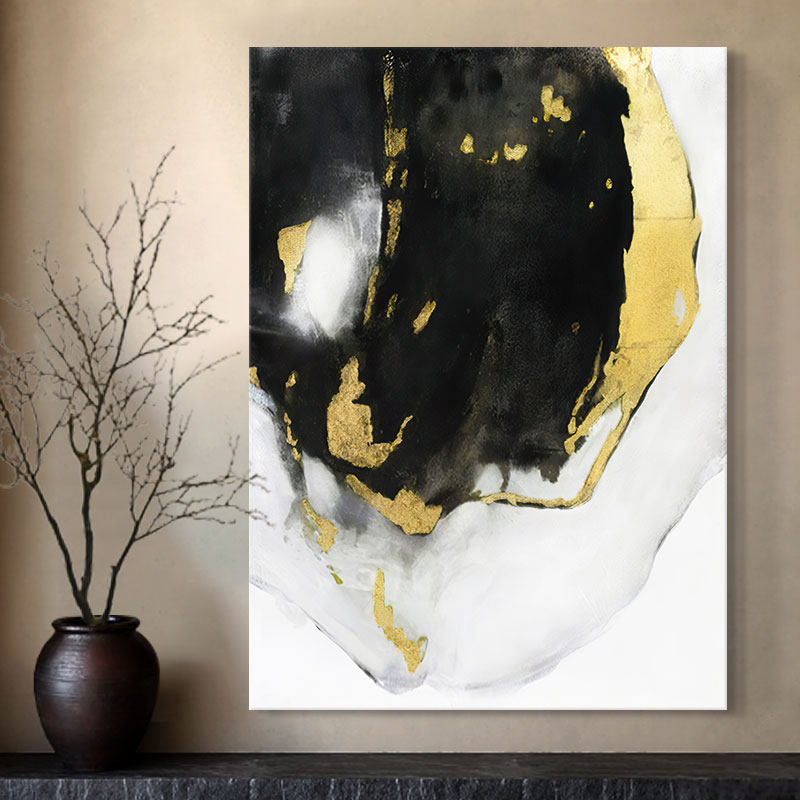 高级感手绘肌理画现代轻奢墙面装饰挂画客厅壁画酒店金色油画竖版