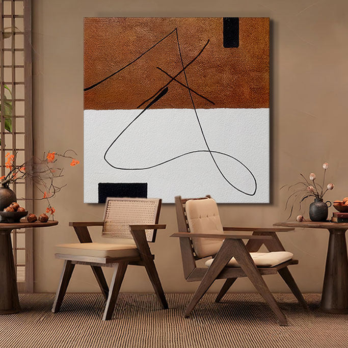 正方形抽象艺术现代简约大芬村油画客厅纯手工主卧室几何装饰画