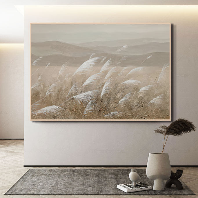 纯手绘玄关侘寂风装饰画奶油风山水印象派肌理写实治愈系风景油画