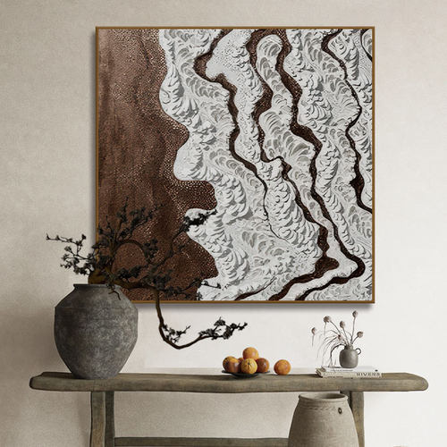 中古大芬村肌理画现代客厅手工砂岩挂画餐厅装饰画侘寂风手绘油画
