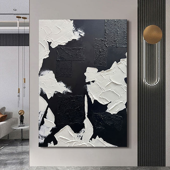 意式极简挂画抽象艺术客厅肌理油画现代简约餐厅酒店黑白装饰画