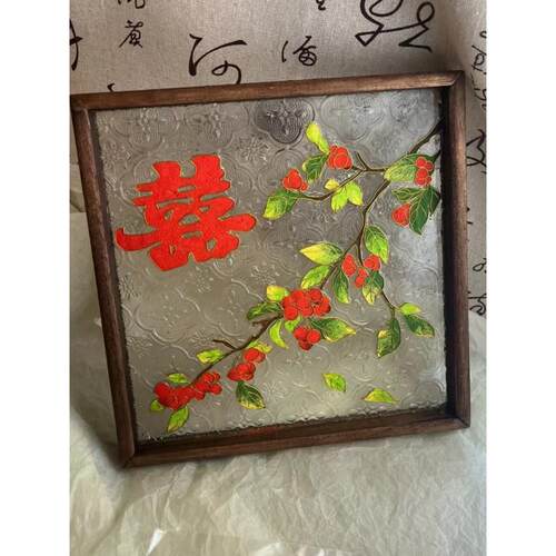 喜字掐丝珐琅画托盘diy手工材料景泰蓝结婚送礼非遗装饰玻璃茶盘