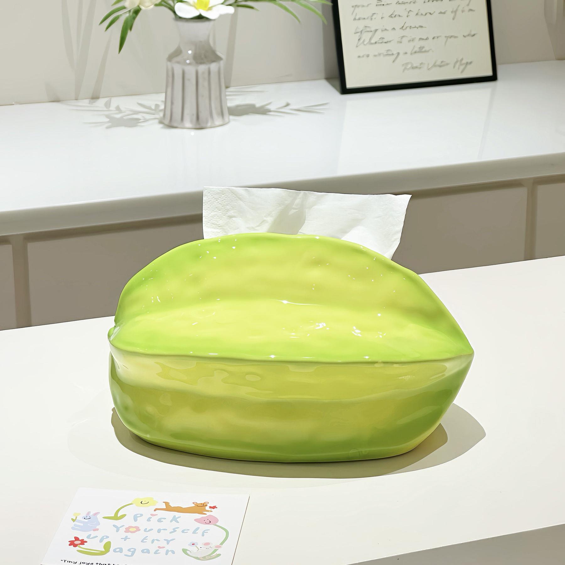 杨桃纸巾盒创意客厅可爱摆件家居装饰陶瓷抽纸盒桌面餐巾纸收纳盒