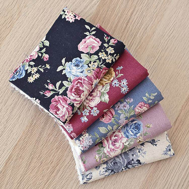 新品 日本进口印花棉麻布 手工DIY拼布布料 复古玫瑰 0611-06