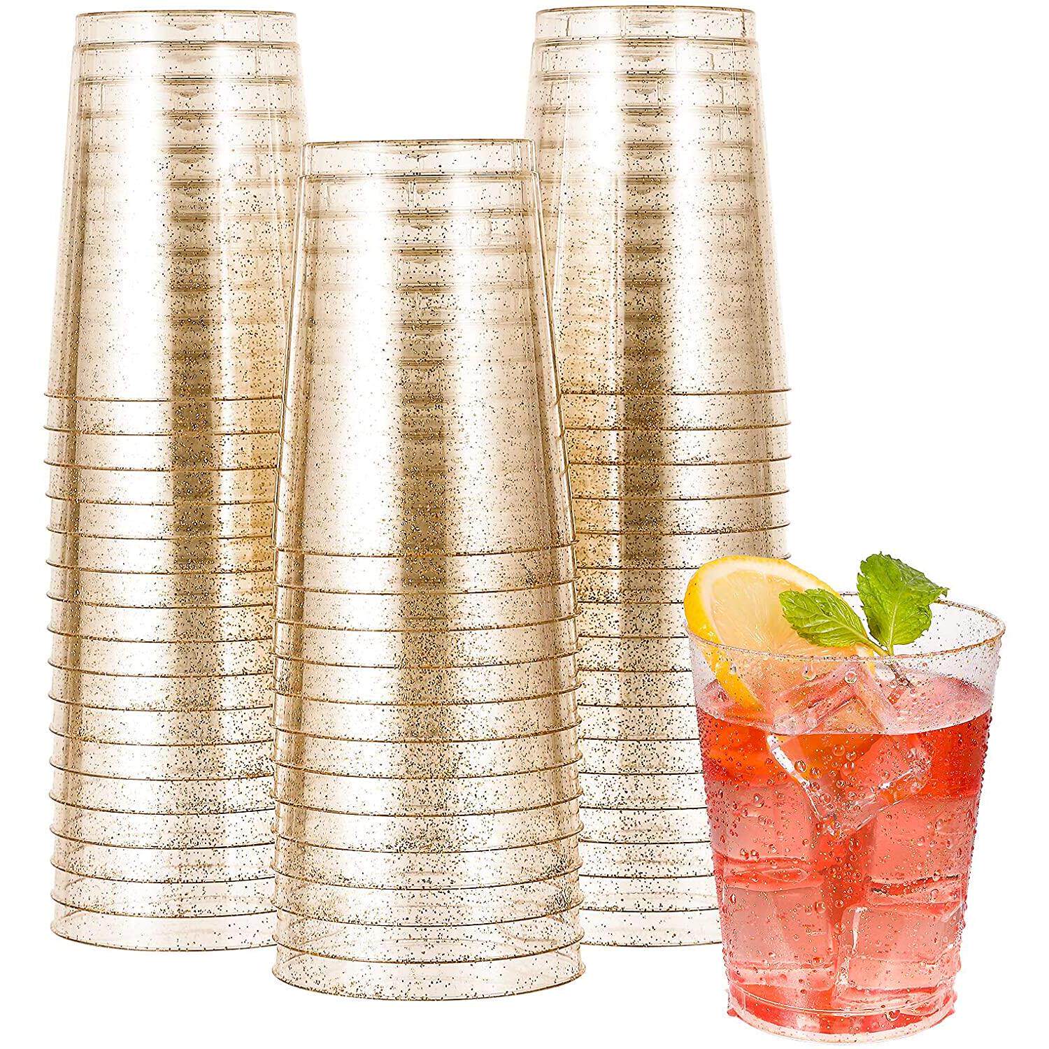 包邮10oz烫金色塑料杯子一次性洋酒杯西餐杯冰激凌杯玫瑰金香槟杯