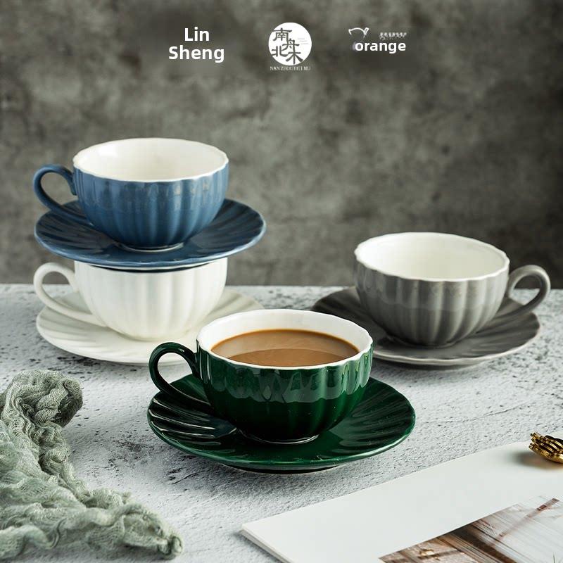 北欧咖啡杯子套装家用下午茶具陶瓷花茶杯拉花咖啡杯碟精致高颜值
