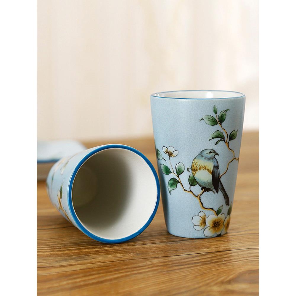 新款中式粉彩工艺高温冰裂陶瓷漱口杯水杯情侣杯咖啡杯马克杯牙具