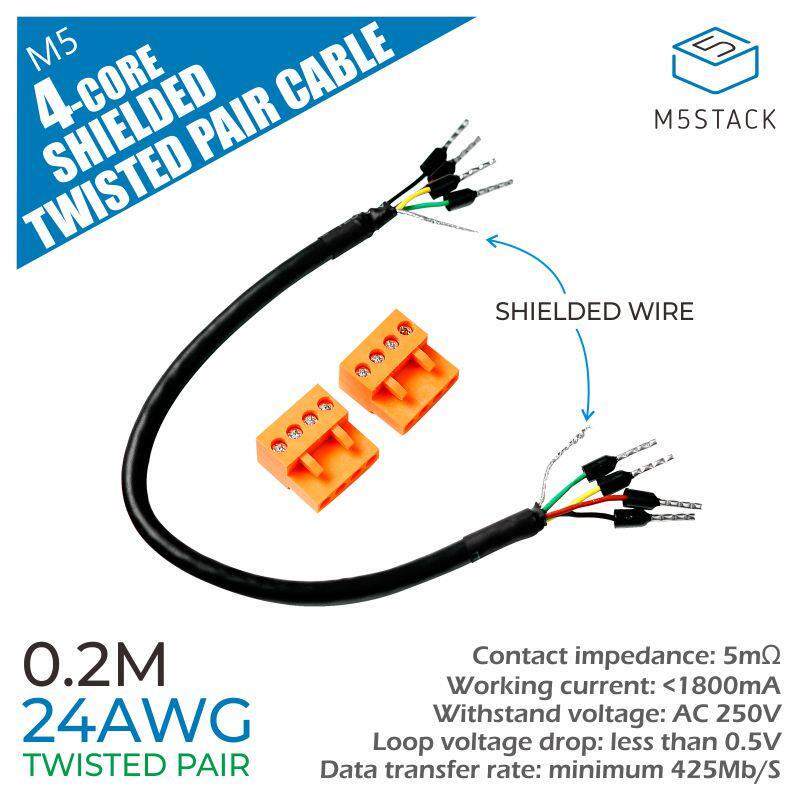 官方M5Stack 双绞线屏蔽线缆 RS485 RS232 CAN数据通信线路搭建