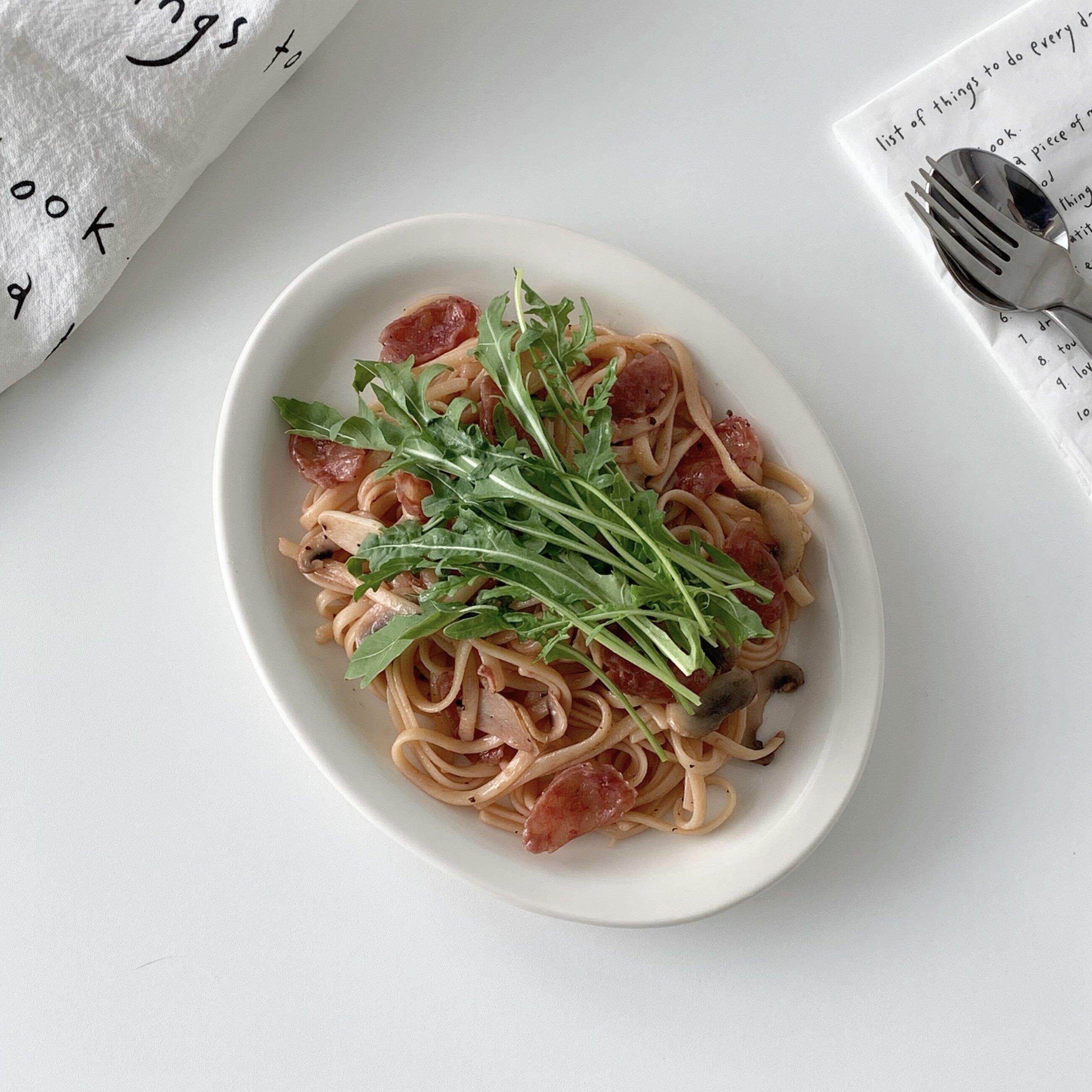 On the table - 乳白系列9.6寸窄边陶瓷椭圆盘 鱼盘  椭圆西餐盘