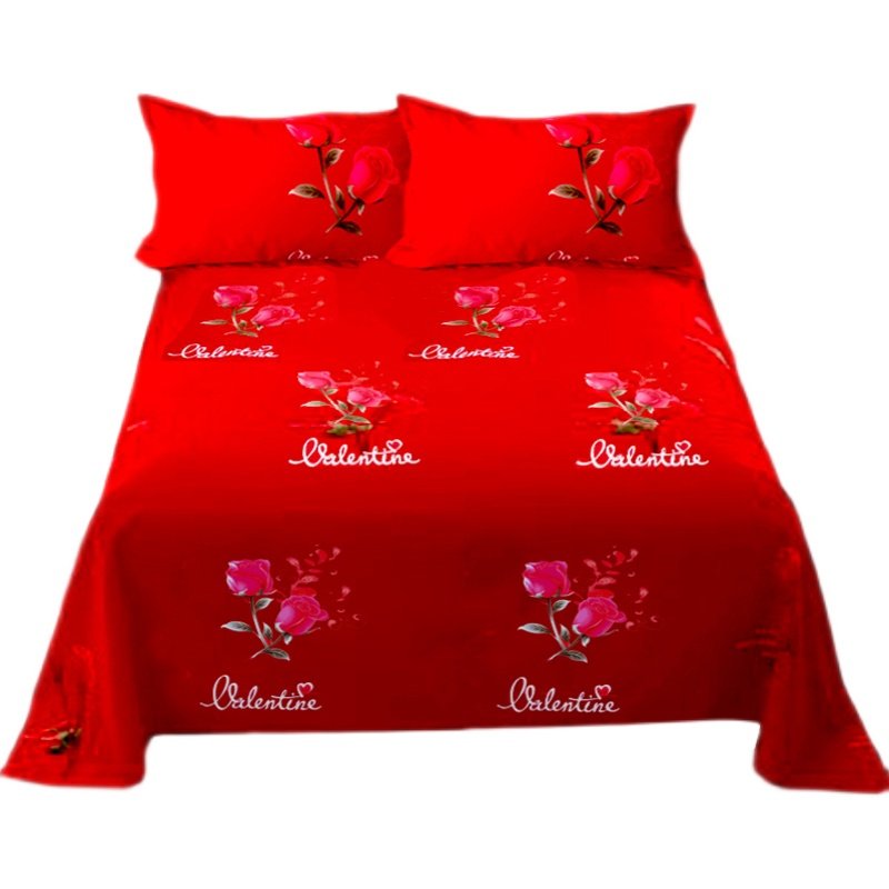 纯棉厚床单件大红喜事床品全棉布料被单子单双人2米加大结婚炕单