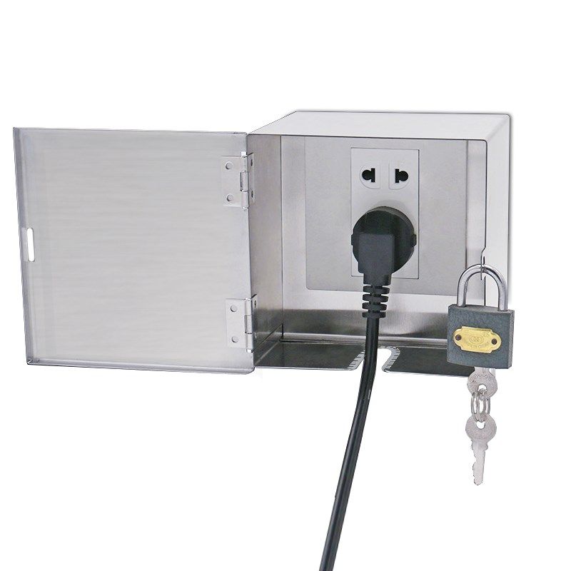 不锈钢室外86型防水盒防溅盒带锁插座盒暗装防盗户外插座盒挂锁款