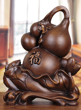 招财葫芦摆件实木雕福禄有余鱼祝寿礼品客厅玄关电视柜中式装饰品
