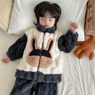 冬季儿童A类法兰绒睡衣男童高品质珊瑚绒家居服女童抗静电居家服