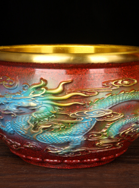 铜龙凤缸摆件 铜缸摆件 铜聚宝盆缸摆件 龙凤呈祥缸摆件