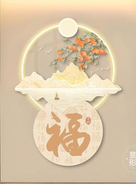 新中式玄关装饰画百福图入户正对门挂画走廊过道led氛围灯光壁画