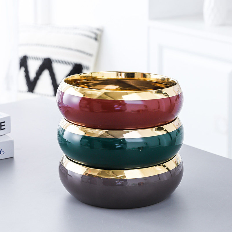 水仙花盆陶瓷北欧轻奢金色祖母绿高档简约室内多肉铜钱草无孔水培