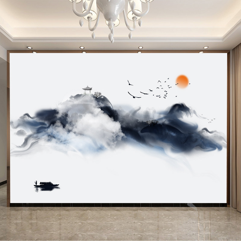 抽象线条麋鹿山水墙贴壁画客厅背景墙装饰画大幅整张贴画贴纸自粘