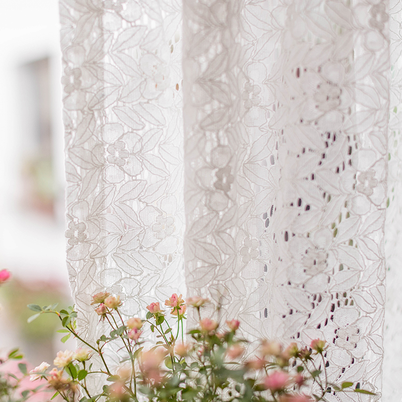 韩式田园白色蕾丝纱帘隔断门帘免打孔半帘飘窗窗帘衣柜帘厨房短帘