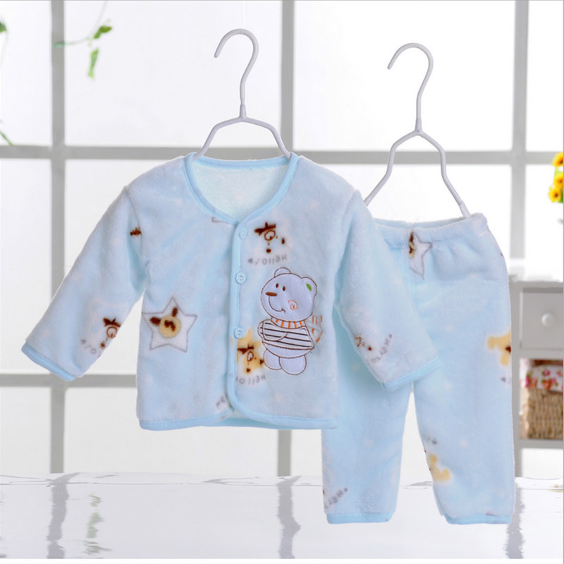 新生儿婴儿春秋套装男女宝宝珊瑚绒两件套法兰绒开衫内衣打底睡衣