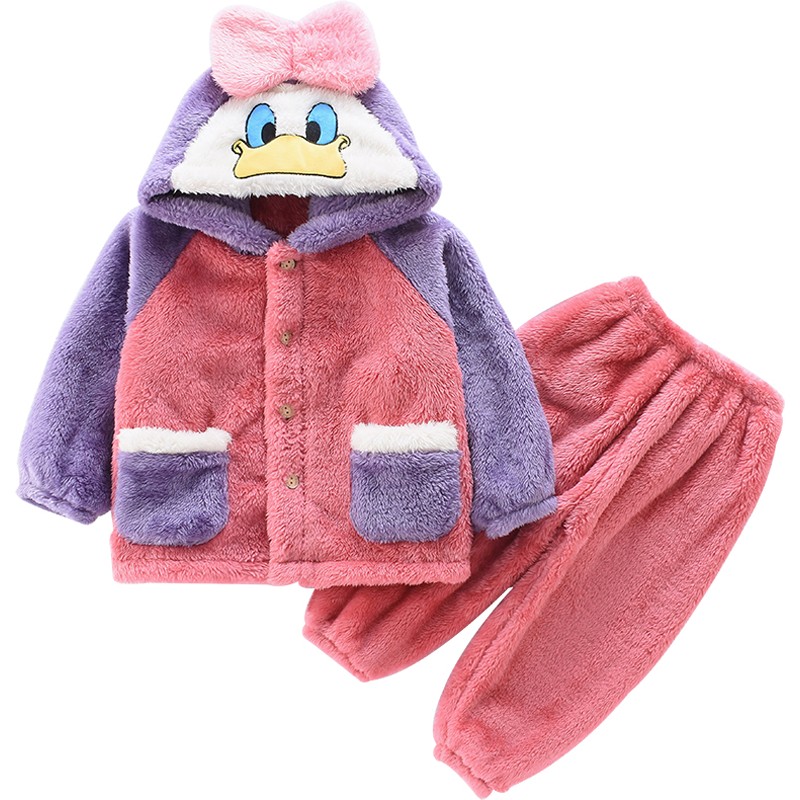 儿童睡衣套装秋冬季珊瑚绒长毛绒男女童加绒加厚家居服中小童保暖