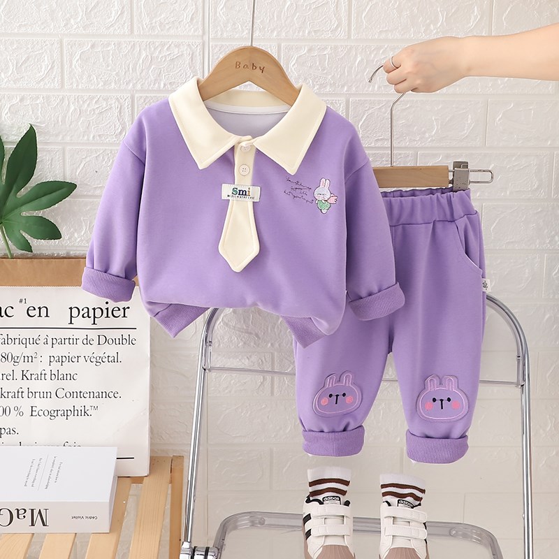 女童2024新款秋季POLO衫套装小女孩春秋季卫衣两件套宝宝衣服童装