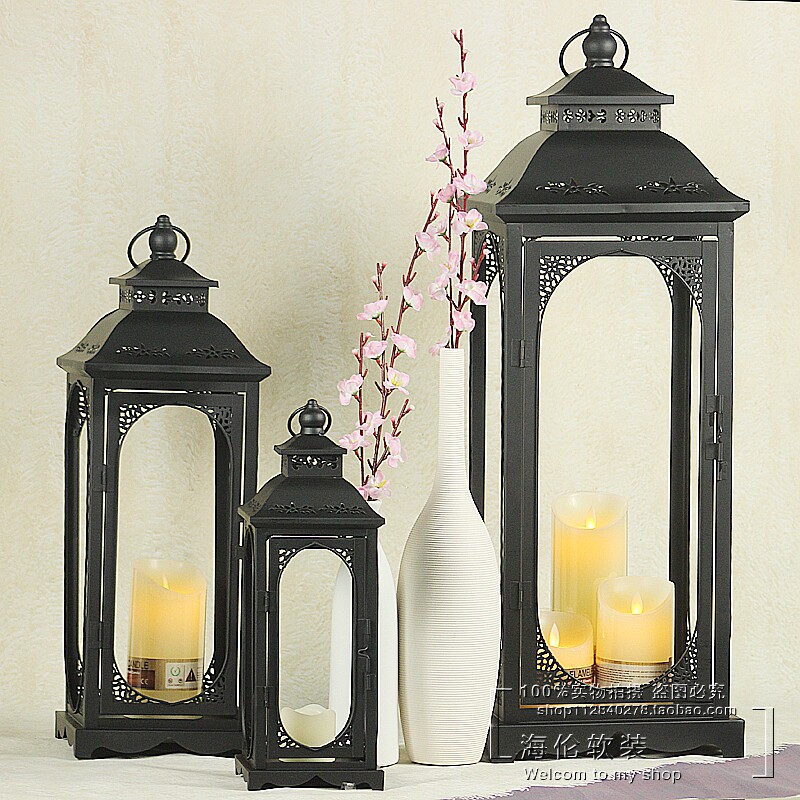 欧式铁艺玻璃防风风灯蜡烛台庭院落地家居烛台摆件婚庆路引马灯