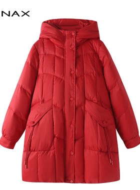 TENAV 2025冬新款宽松大码中年妈妈中式国风鸭绒中长款加厚羽绒服