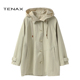 TENAX 2025秋冬宽松大码 中年拉链夹克可脱卸连帽水洗棉风衣外套