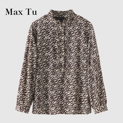 MaxTu春夏豹纹雪纺长袖衬衫女