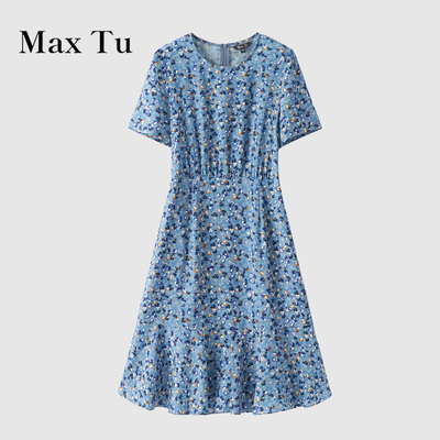 MaxTu法式碎花收腰小个子连衣裙