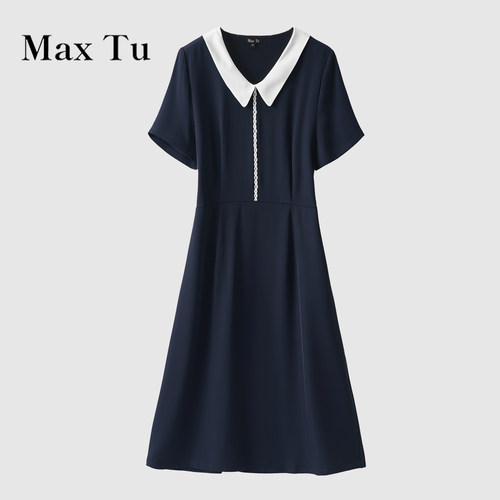 MaxTu通勤翻领短袖显瘦连衣裙