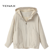 TENAX 拉链夹克连帽苎麻外套 中年时尚 2025春秋新款 宽松大码