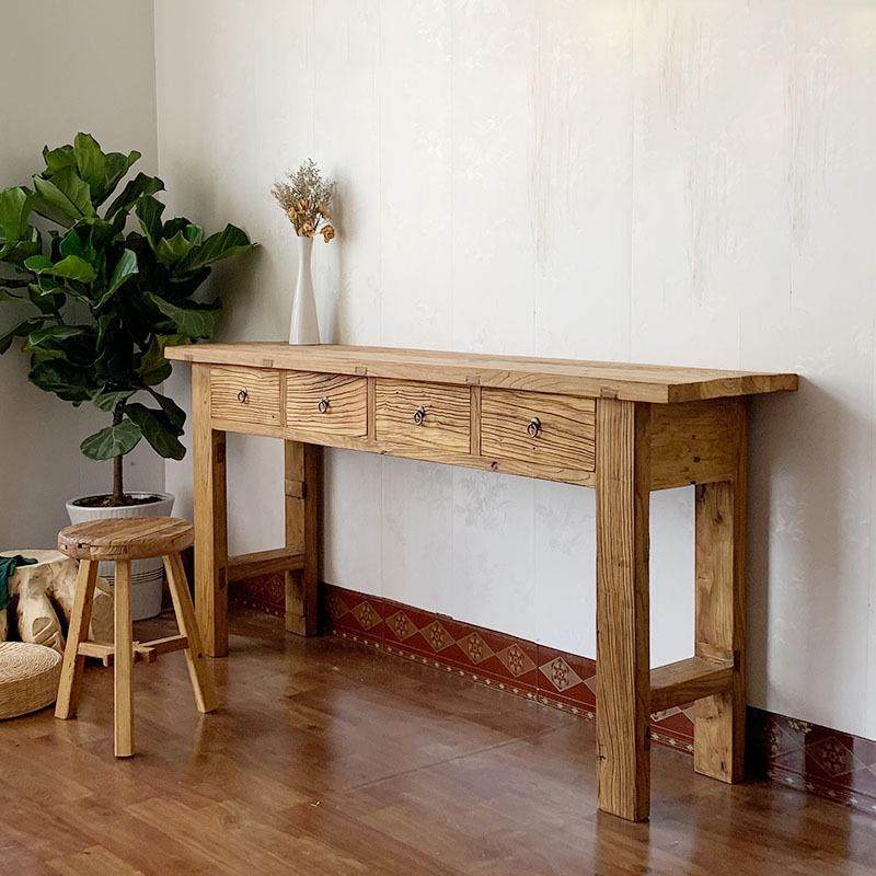 客厅中式老榆木书桌复古风化榆木方桌靠墙站桌家用吧台供桌长条桌