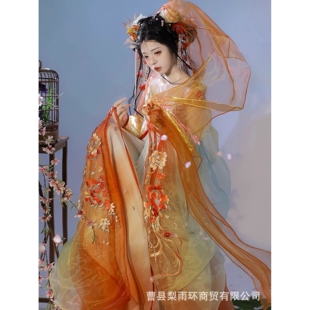 2026新款三雨集河清海晏重工渐变刺绣印花改良诃子裙大袖汉服元素