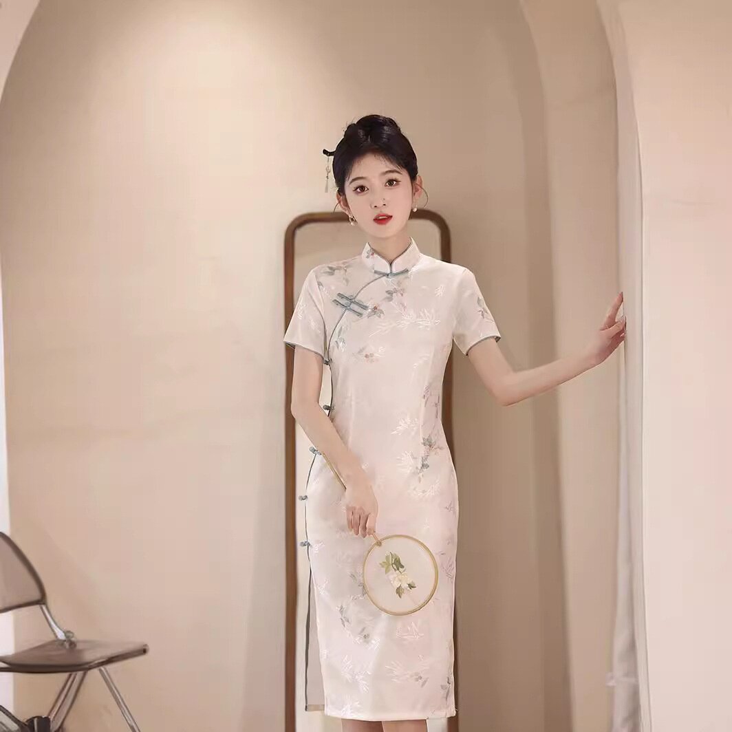 2025新款春夏款玲珑麻中长款旗袍修身显瘦日常连衣裙少女礼服