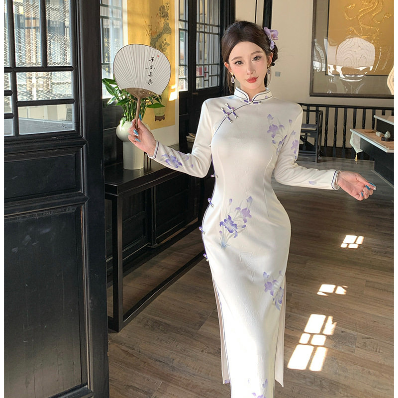 2026新款白色新中式旗袍秋季高端大气上档次裙日常可穿长袖高