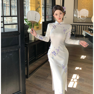 2026新款白色新中式旗袍秋季高端大气上档次裙日常可穿长袖高