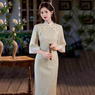 2026新款绿色国风新中式长款秋季长袖旗袍改良年轻款女高级感