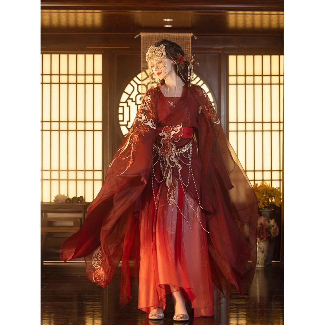 2026新款原创汉服女重工刺绣诃子群复原套装齐腰大袖改良拖尾战国