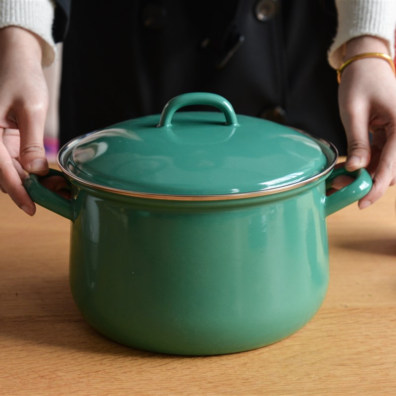 奥地利制造Riess搪瓷湖绿清新双耳汤锅奶锅平底锅电磁炉火炉通用