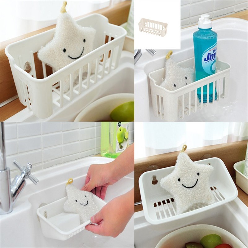 韩国进口吸盘式厨房钢丝球抹布架刷碗海绵控水盒洗碗巾小物收纳盒