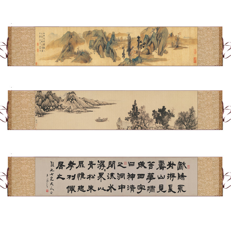 明 沈周 京江送别图彷古横幅泛舟装饰茶馆卷轴沙发背景客厅装饰画