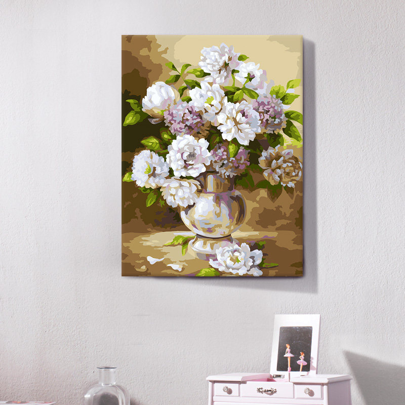 自油自画diy数字油画植物花卉手工绘填充涂色油彩画减压 栀子花开