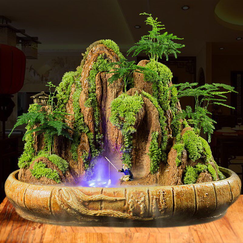 假山流水喷泉摆件吸水奇石头桌面盆景天然原植物办公室小鱼池造景