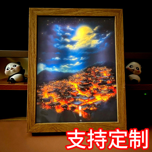 声控音控创意千户苗寨万家灯火风景来图定制照片diy灯光画小夜灯