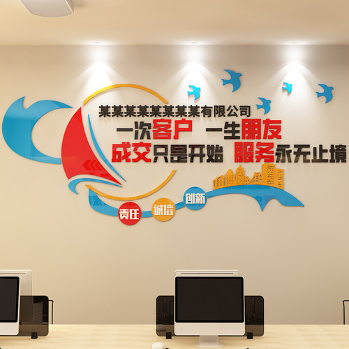 办公室背景墙装饰墙贴画团队励志立体贴纸公司企业文化墙布置标语