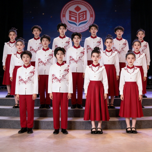 元旦儿童合唱演出服中小学生中国风红色爱国朗诵比赛爱国表演服装