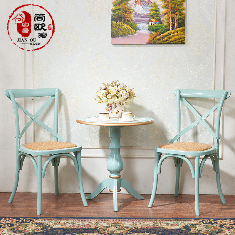 阳台小茶几桌椅组合地中海彩绘咖啡桌欧式做旧实木家俱边几小圆桌