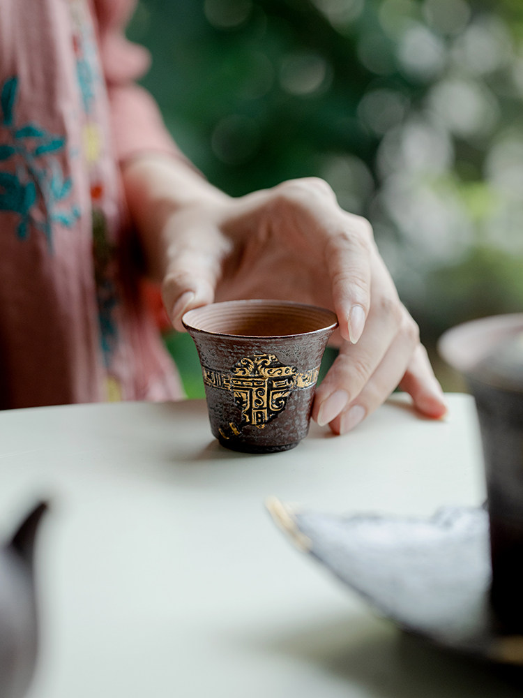 陀土覆古家居纯手工茶杯特别大师杯老岩泥锈红红金纹茶杯,餐饮具,茶杯,淘宝优惠券,粉丝福利购,淘宝优惠卷